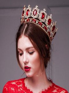 Retro Tiaras Crowns Hair Accessories Large European Royal Crown Golden Crown Head Imitation Ruby Jewelry Wedding Tiara Crowns Ha4063885