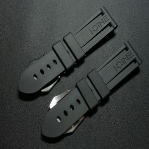 Watch Bands 22mm 24mm 26mm Black Waterproof Silicone Rubber watchband Panerai strap for PAM111 Buckle Logo tools216K