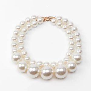 2024 ZA Fashion Faux Pearl Beads Necklace Women Indian Statement Large Collar Big Bib Choker Necklace Jewelry 240228