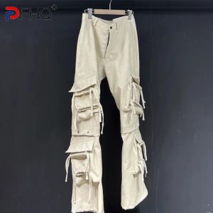 Pantaloni pfhq maschi maschi pantaloni svasati silhouette nastro a colore solido safari stile sportivo di personalità campeggio autunno 21z3403