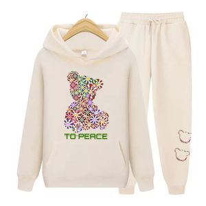 Tracksuit Sweatshirts Sweatpant Fleece Printed Pattern Trend Designer Hoodies Sets Streetwear Men and Women Sweatsuit 240307