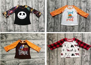 Halloween Christmas Baby Clothes Kids Girls Ruffled Sleeve Tshirts Toddler Newborn Skull Letter Pumpkin Cotton Raglan Tops Kids C1660740