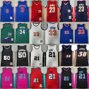 Vintage basket Carlos Arroyo Jersey 30 Retro Drazen Petrovic 3 Tim Duncan 21 David Robinson 50 Ray Allen 34 LeBron James 23 Blue White Black Red Throwback