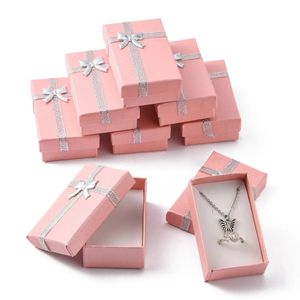 24pcs Cardboard Jewellery Gift Boxes Display For Jewelry Packing Box Pink with Bowknot and Sponge Inside 80x50x25mm 240301