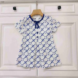 Brand baby skirt kids designer clothes Blue letter print girl dresses Size 90-160 CM Princess dress summer Short sleeve child frock 24Mar