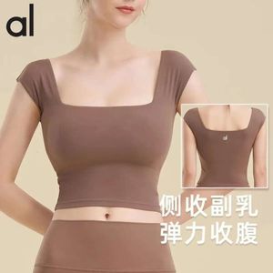 Lu Align T-shirt da donna Outfit AL Sera Donna Collo quadrato Reggiseno Nude Fit Sport Canotta corta Manica Abito da yoga Jogger Gry Lu-08 2024