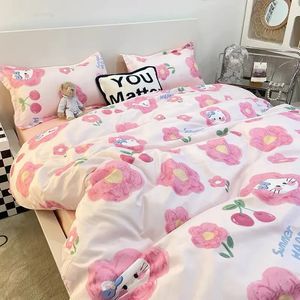 Sängkläder 2 sovrum Comforter Set Cat Däcke Cover 240x220 Full Double Floral Sheets Cute Cherry Single Queen Bedding Set 240226