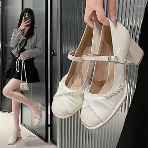 Dress Shoes Pumps African Woman Shoe Beige High Heels Mary Jane Chunky Sandals Basketball Platform Round Toe Shallow Mouth Fashion B