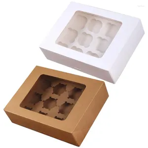 Bakeware Tools 10st Clear Windowed Cupcake Boxes Kraft Paper Muffin Tart Packing Box med fönster för muffins Små kakor efterrätt