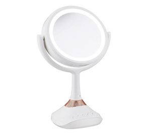 Portable Bluetooth Music Player LED Dual Sided 360 Vanity Makeup Mirror Bedroom Shaving Mirror 5x Magnifying1705464