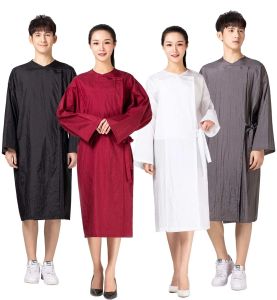 Elbiseler salon müşteri elbisesi cüppe krep büyük smock kimono kuaförlük cape güzellik spa otel berber konuk kıyafetleri gecelik sargı ön apron