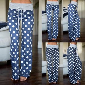 Women's Pants Womens Comfy Stretch Dot Print Drawstring Palazzo Wide Leg