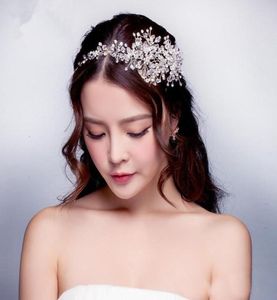 2019 Bröllopsklänningar Hårtillbehör Korea Shining Bridal Crystal Veil Faux Pearls Tiara Crown Headband Hårtillbehör för Part9192170