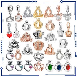 925 Silver Hot Cute Crown Pendant Lämplig för Pan Charm Armband Halsband Tillbehör Kvinnor DIY -smycken gör gåvor GRATIS frakt