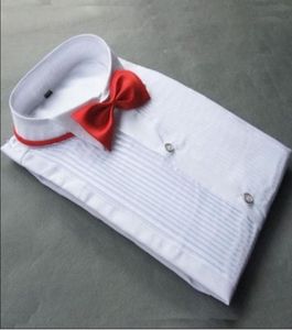 Top Quality White Cotton Long Sleeve Groom Shirt Men Small pointed collar fold Formal Occasions Dress Shirts6061954