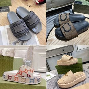 Tasarımcı İzleyiciler Kadın Yaz Sandalet Moda Erkekler İşlemeli Tuval Düz Miles Platformu İşlemeli Keten Yüksek Topuk Sandal Platformu Sliders Ayakkabı