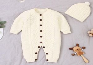 Baby Romper Boys And Girls Jumpsuit Autumn And Winter Pure Color Knitted Conjoined Climb up Keep Warm Cotton New Born Clothes 20109740760