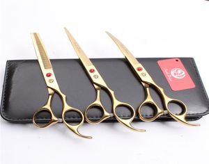 3Pcs Suit 7quot Japan 440C Purple Dragon Professional Pets Dog Hair Grooming Scissors Cutting Shears Thinning ScissorDown Curv4297994