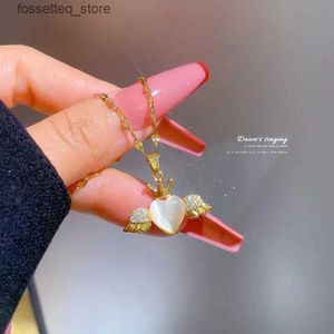 Anhänger Halsketten Korean Fashion Income Opal Herz Anhänger 14 k Gelb Gold Halskette für Frauen Persönlichkeit Engel Flügel Herz Halskette Schmuck geschenk 2024 L240309