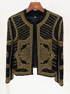 HIGH STREET est F/W Designer Fashion Women Stunning Metal Rivet Beaded Tweed Jacket 240229