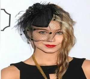 Black Bird Cage Veil Netting Face Short Party Feast British Wind Feathers Flower Fascinator Bride Hats With6205284