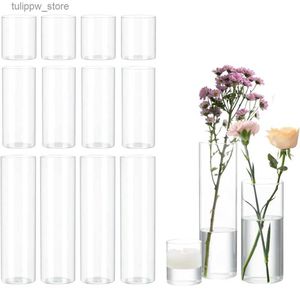 Vaser 15st Clear Glass Cylinder Vases For Centerpieces Glass Flower Vase Hurricane Floating Candle Holder Decoration Home Decor Room L240309