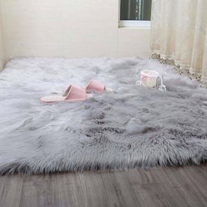 Simanfei Hairy Carpets New Sheepskin Plain Fur Skin Fluffy Bedroom Faux Mats Washable Artificial Textile Area Square Rugs276J
