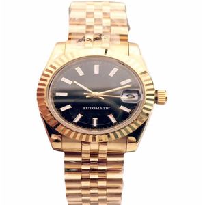 31mm Women Wristwatch Lady automatic mechanical watch gold black Stainless Steel Strap Folding Buckle242F