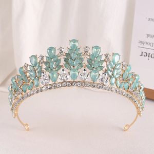 Barroco verde opala casamento bandana de cristal coroas de noiva tiaras acessórios de jóias de cabelo feminino strass headwear rainha diadema 240301
