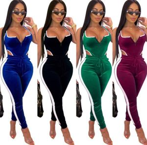 المرأة بذلة بلا أكمام جوفاء السوستة عارية الذراعين لون البذمة بذلة السراويل طماق onepieces romper sexy bodysuit cz7096849539