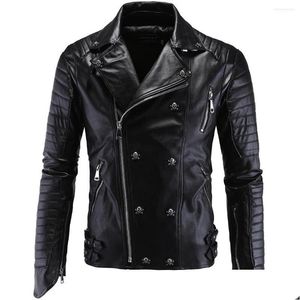 Herren Pelz Kunstpelz Herren Pelz Punk Lederjacke Schwarz Slim Fit Motorrad Leder Reißverschluss Herbst Wintermantel Vintage Bike Drop Deliver Dhwyi