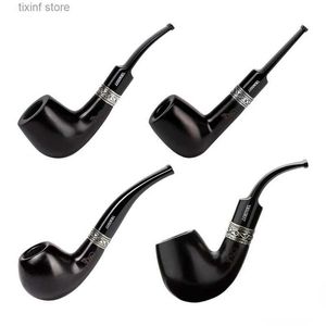 Other Home Garden Dry Pipe Ebony Pattern Silver Ring Pipe Vintage Carved 9mm Flue Puff Smoke Smoking Accessories T240309