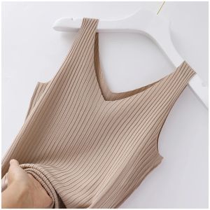 T-Shirt Casaul Camisole Women Wear A Sleeveless Tops Ice Silk Inside Bottom and Wear the Korean Vneck Vertical Stripes Slim Tank Tops