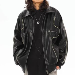 Уличная трендовая свободная мотоциклетная куртка, кожаная мужская кожаная куртка, модная и красивая женская кожаная куртка из искусственной кожи, элитная куртка