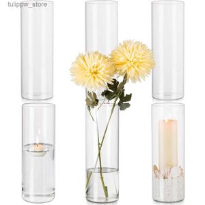 Vases Glass Cylinder Vases Set of 6 Room Decor 9.8in Wedding Table Decoration Home Tall Clear Vase for Centerpieces Decorations Flower L240309