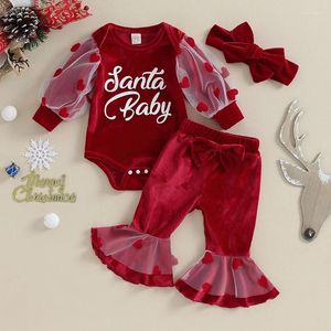 Clothing Sets Suefunskey Baby Girls Christmas Outfits Letter Print Heart Long Sleeve Velvet Romper Flare Pants Headband 3Pcs Fall Clothes