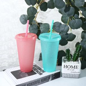 Water Bottles Drinkware With Straws Lid Reusable Flash Powder Bottle Plastic Tumblers Straw Drinking Cup Cold Drink Tumbler