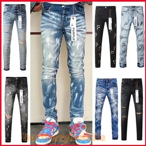 Man Jeans Designer Purple Skinny Ripped Biker 슬림 한 스트레이트 바지 스택 패션 Jean Mens Trend 브랜드 빈티지 팬티 맨 크기