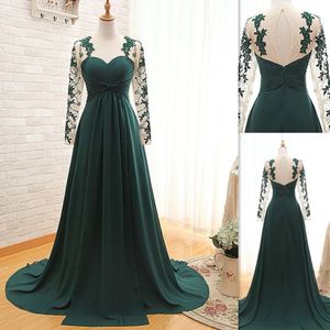 Emerald Green Prom Dresses 2018 långa ärmar Real Pos a-line pärlstav special tillfälle festklänningar älskling klänning för kvinnor ele223u