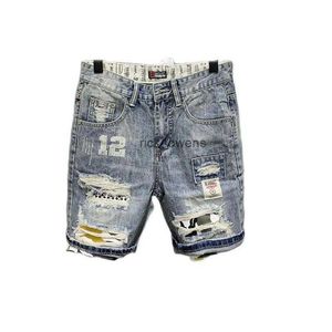 Jeans masculinos atacado 2021 moda coreana casual mendigo buraco denim shorts marca impresso remendo rasgado calças curtas0987