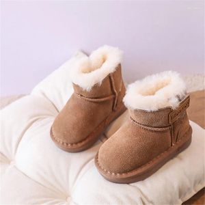 Boots 2024 Winter Baby Genuine Leather Warm Plush Little Boys Shoes Non-slip Fashion Toddler Girls Snow