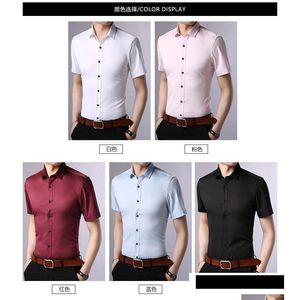 Men'S Dress Shirts Summer Breathable Business Casual Mens Short-Sleeved Shirt Slim Professional Non-Iron White Shirts Male Stretch Dr Dhkpc