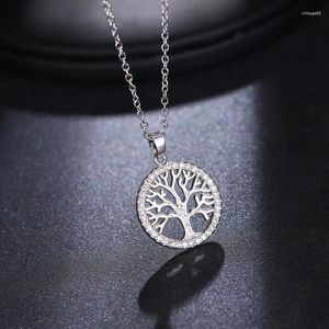Pendant Necklaces Fashion Simple Round Zircon Tree Women's Necklace Clavicle Chain Elegant Princess Charm Jewelry Girlfriend Birthday Gift