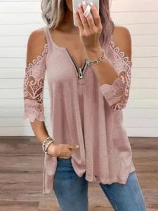 Blouse White Lace Patchwork Shirts Women Sexy Hollow Out Half Sleeve Blouse Female Elegant Fashion Casual Single Breasted Shirt Tops