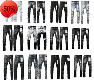 Designer jeans för herrbyxor lila jeans lila jeans Anpassa trender nödställda svart rippade cyklister smala fit mans staplade jeans män baggy jeans hole co co