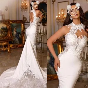 2024 Dubai Abiti da sposa a sirena di lusso Plus Size Collo alto Appliques Vestido De Novia Abiti da sposa applicati Custom Made YD