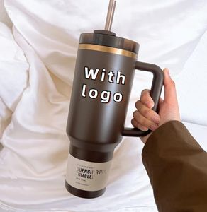 Chocolate Gold 40oz Quencher H2.0 Mugs Cups camping travel Car cup Stainless Steel Tumblers Cups with Silicone handle Easter Day Gift With 1:1 Same Logo 1117