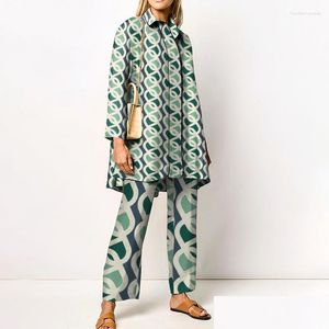 Calças femininas de duas peças calças de duas peças primavera e outono camisa de manga longa conjunto moda personalidade marca 3d impressão casual p dh6x5