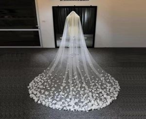 Velo da sposa 3M Veli da sposa lunghi Fiori 3D Pizzo floreale Bianco di lusso per la sposa con pettine velos de novia Cathedral5234740