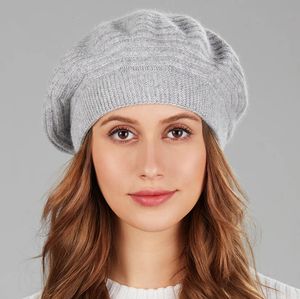 Mulheres bege preto boinas moda cor sólida lã de malha com senhoras gorro boina inverno quente texturizado boina chapéu 240229